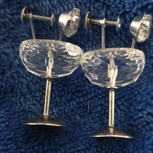 Elegant Sterling Silver and Clear Crystal Coctail Glass Earrings